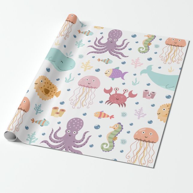 Papier Cadeau Motif de baleine sous la mer (Déroulé)