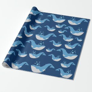 Papier Cadeau Motif de baleines de l'océan bleu profond
