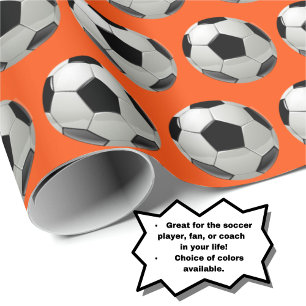 Papier Cadeau Motif de balle de football amusant sur Orange