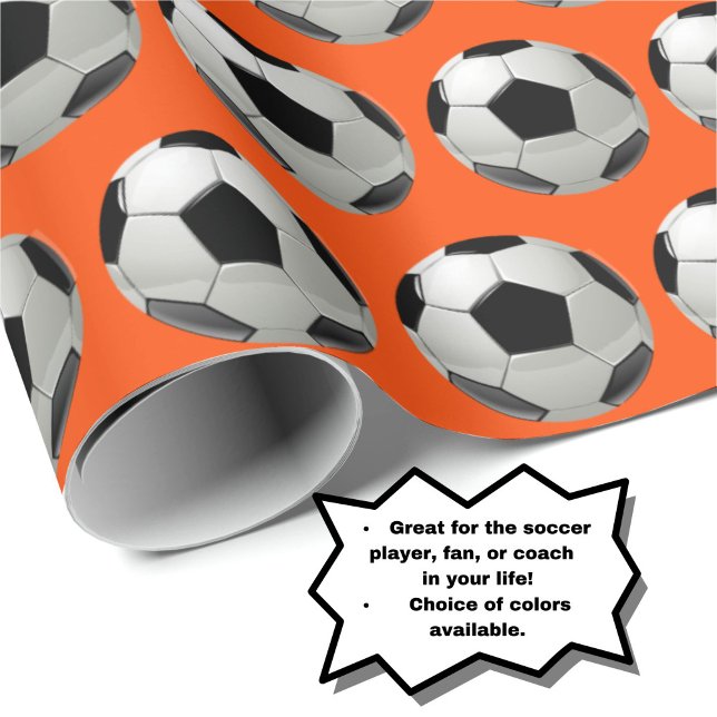 Papier Cadeau Motif de balle de football amusant sur Orange (Personalize your gift with this fun soccer ball pattern on orange wrapping paper!)