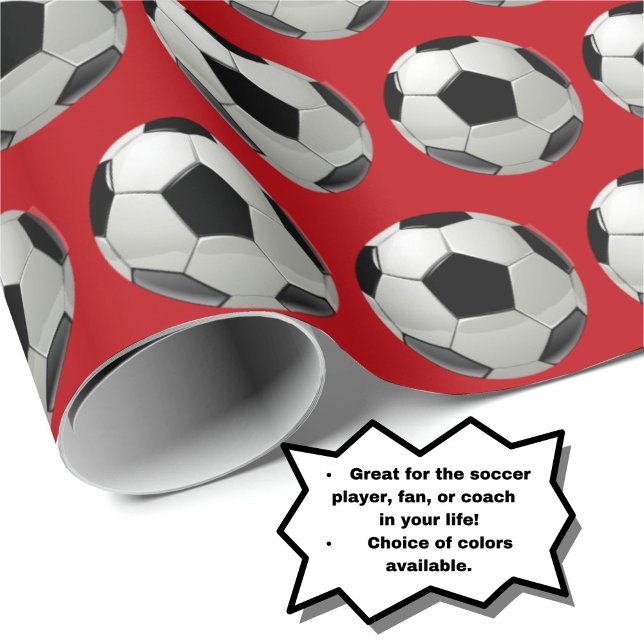 Papier Cadeau Motif de balle de football amusant sur rouge (Choice of colors available.)