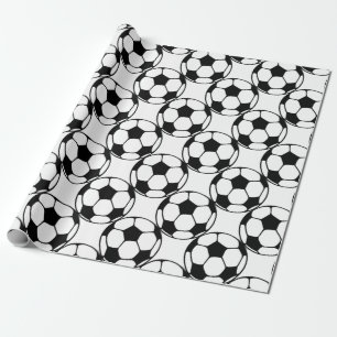 Papier Cadeau motif de balle de football en noir et blanc