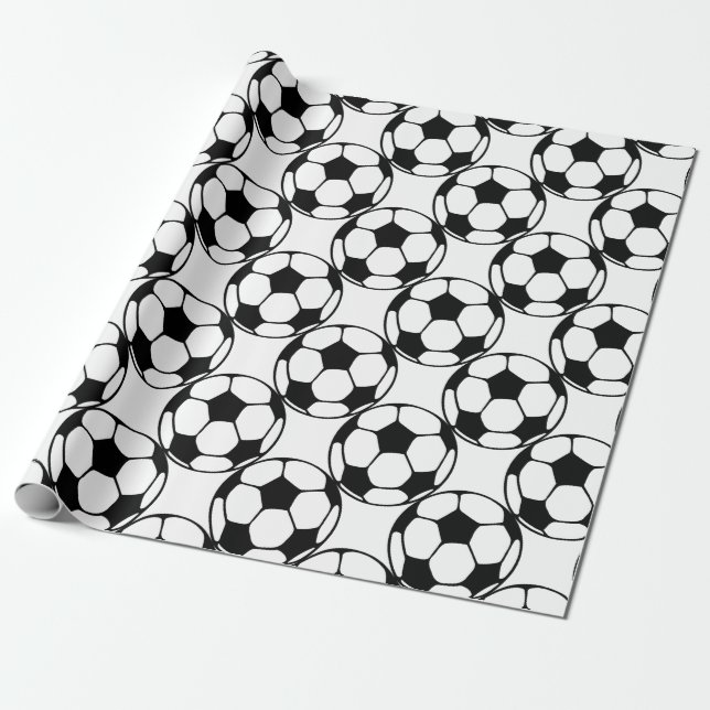 Papier Cadeau motif de balle de football en noir et blanc (Déroulé)