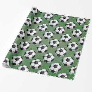 Papier Cadeau Motif de balle de football noir et blanc