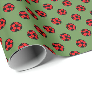 Papier Cadeau Motif de balle de football rouge