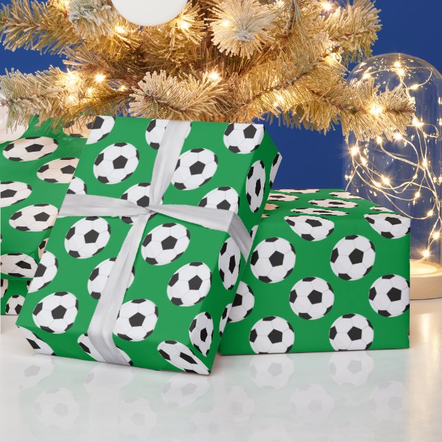 Papier Cadeau Motif de balle de football vert (Vacances)