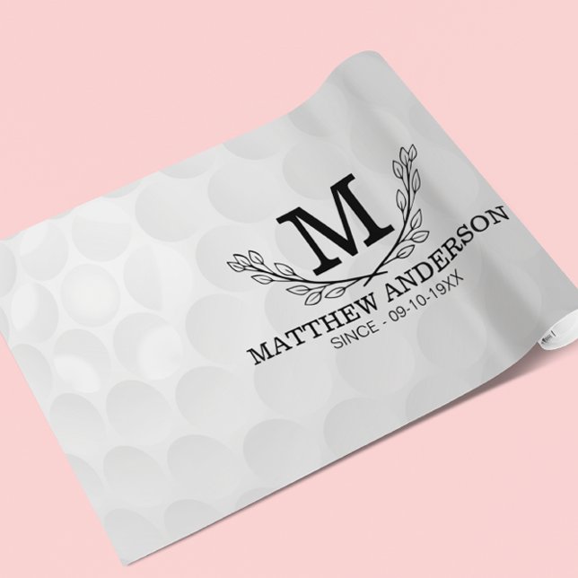 Papier Cadeau Motif de balle de golf personnalisé Nom Monogramme (Créateur téléchargé)