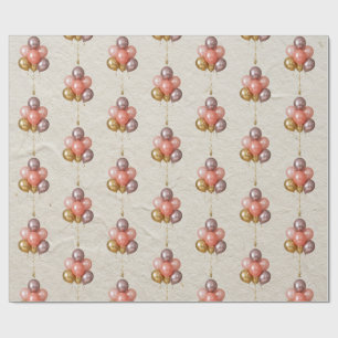 Papier Cadeau Motif de ballon Rose Gold et Rose Corail