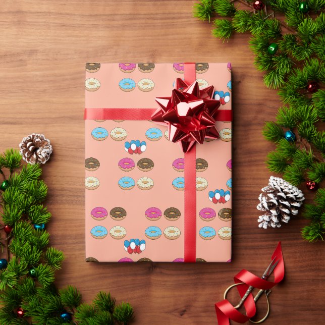 Papier Cadeau Motif de ballons et de donuts variés (Cadeau de vacances)