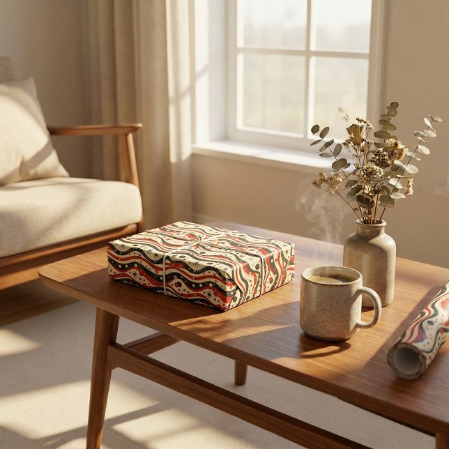 Papier Cadeau Motif de bande de vague rétro avec étoiles et cerc (Créateur téléchargé)