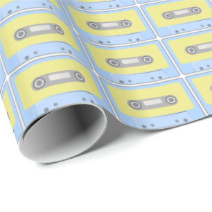 Papier Cadeau Motif de bande Retro Vert et Bleu