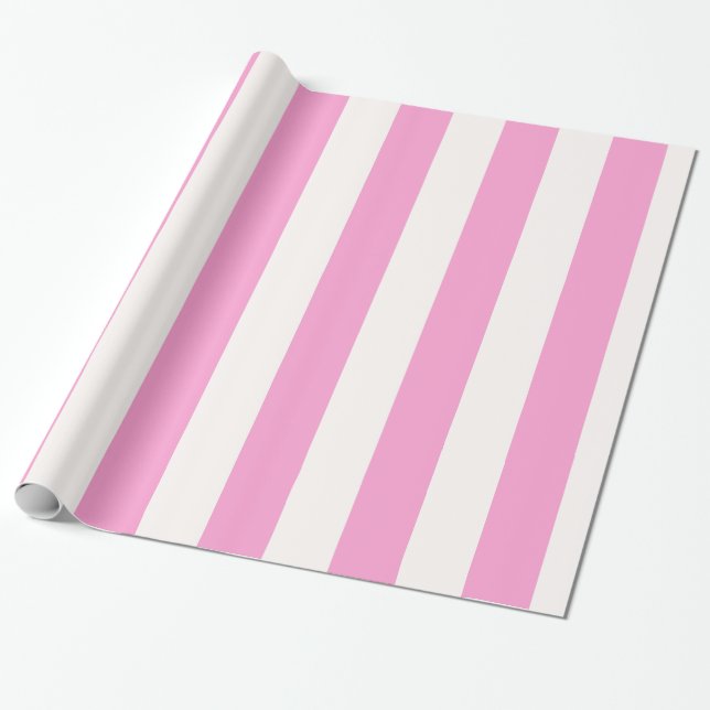 Papier Cadeau Motif de bande rose et blanc (Déroulé)