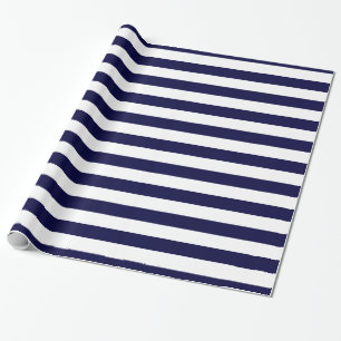 Papier Cadeau Motif de bande XL blanc et marine V