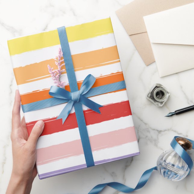Papier Cadeau Motif de bandes arc-en-ciel colorées (Cadeaux)