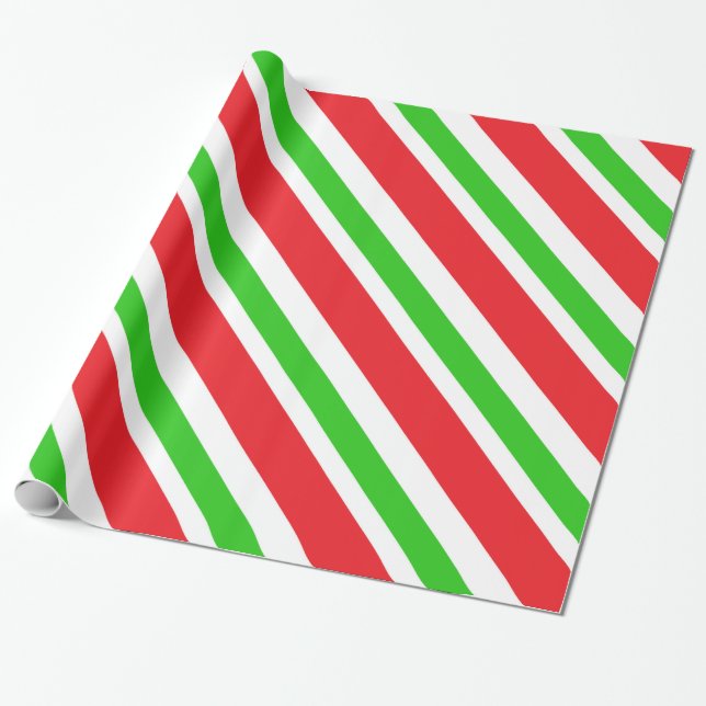 Papier Cadeau Motif de bandes rouge et verte (Déroulé)