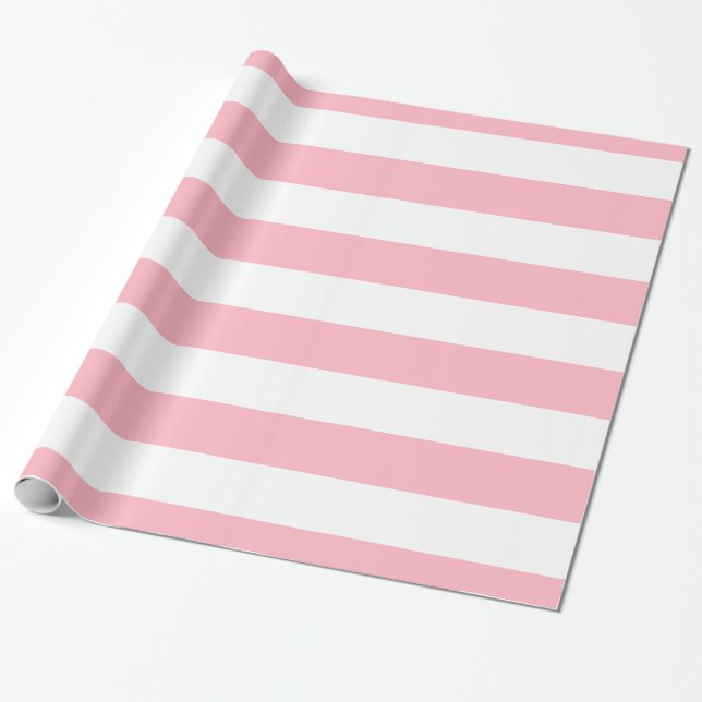 Papier Cadeau Motif de bandes XL rose et blanc (Déroulé)