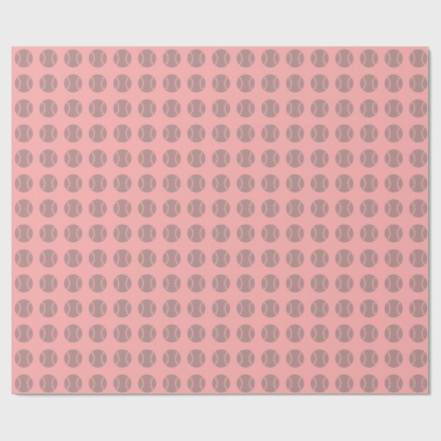 Papier Cadeau Motif de baseball gris sur fond rose (Plat)