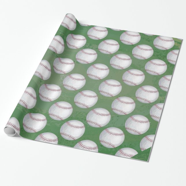 Papier Cadeau Motif de baseball sur Green (Déroulé)