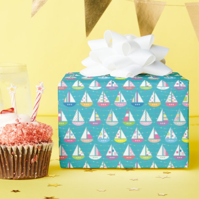 Papier Cadeau Motif de bateau à voile Pastel (Fête d'anniversaire)