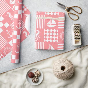 Papier Cadeau Motif de bateau à voile rose