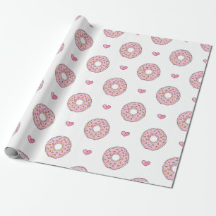 Papier Cadeau Motif de beigne et de coeur roses