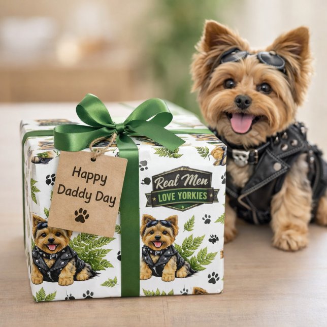 Papier Cadeau Motif de biker Yorkie mignon (Créateur téléchargé)