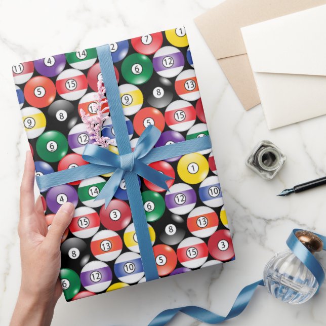 Papier Cadeau Motif de billes de billard solide et en bande (Cadeaux)