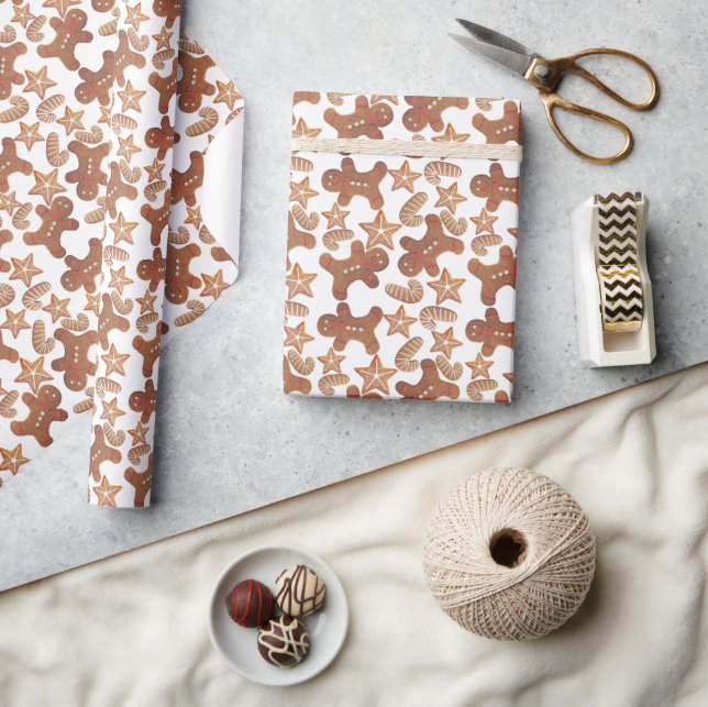 Papier Cadeau Motif de biscuit de Noël au gingembre (Artisanat)
