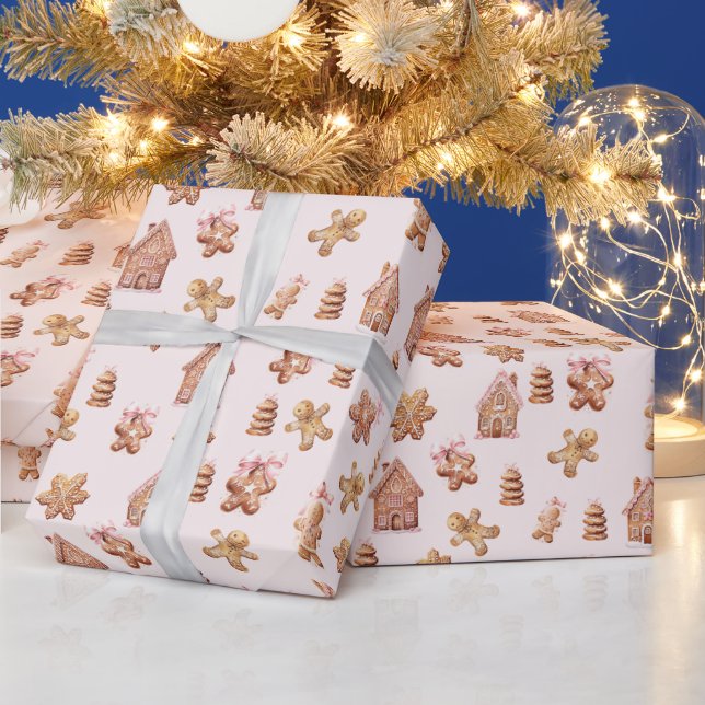 Papier Cadeau Motif de biscuits de Noël au gingembre (Vacances)