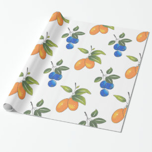 Papier Cadeau Motif de bleuets à main et de kumquats