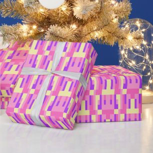 Papier Cadeau Motif de bloc géométrique pixelisé rose pastel vio