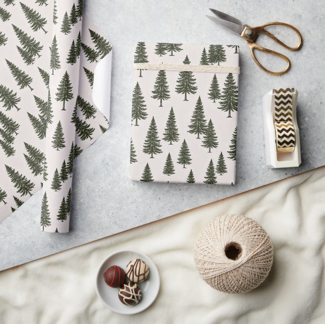 Papier Cadeau Motif de bois de pins verts forestiers (Artisanat)