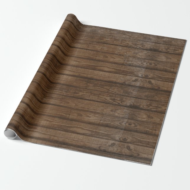 Papier Cadeau Motif de bois patiné brun rustique (Déroulé)