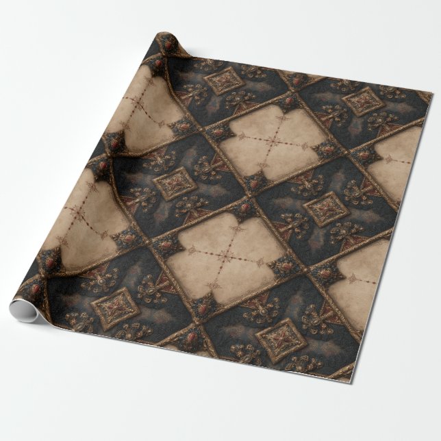 Papier Cadeau Motif de bois sculpté gothique (4) (Déroulé)