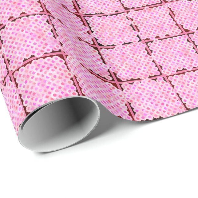 Papier Cadeau Motif de boîte à fleurs, nuances de rose (Coin rond)