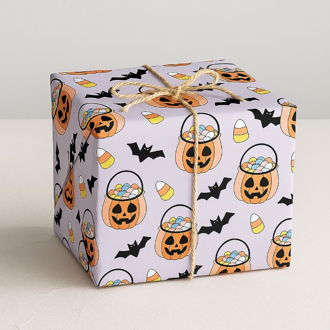 Papier Cadeau Motif de bonbons et chauves-souris Halloween (Créateur téléchargé)