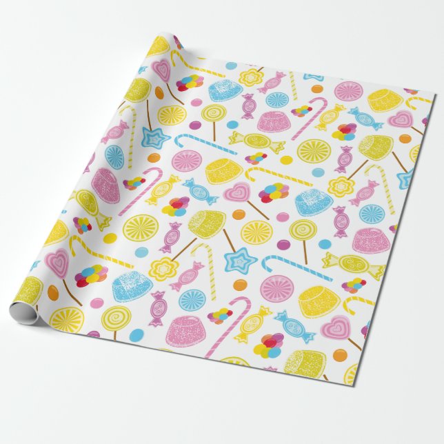 Papier Cadeau Motif de bonbons Lollipop Gumdrops Fournitures de  (Déroulé)