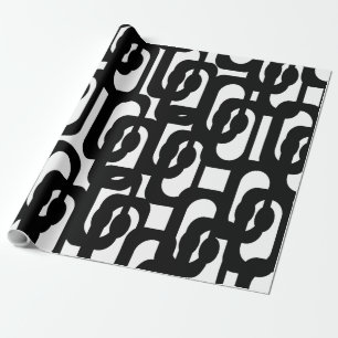 Papier Cadeau Motif de boucles noir et blanc Retro Mod