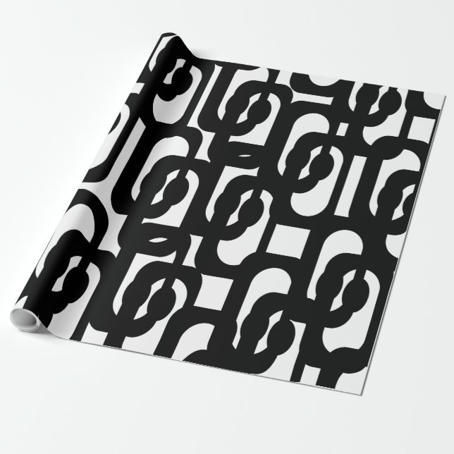 Papier Cadeau Motif de boucles noir et blanc Retro Mod (Déroulé)