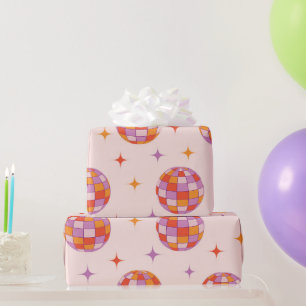Papier Cadeau Motif de boules de disco colorées rétro groovy 