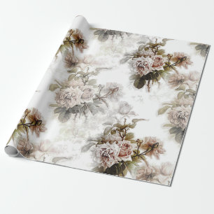 Papier Cadeau Motif de bouquet rose gris rose douce à l'ancienne
