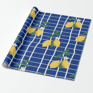 Papier Cadeau Motif de branche de citron méditerranéen