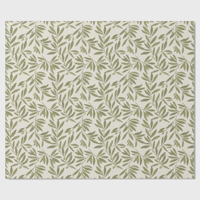 Papier Cadeau Motif de branche d'olive minimal (Plat)