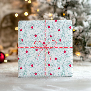 Papier Cadeau Motif de brindille hivernale   Branche de pin et b