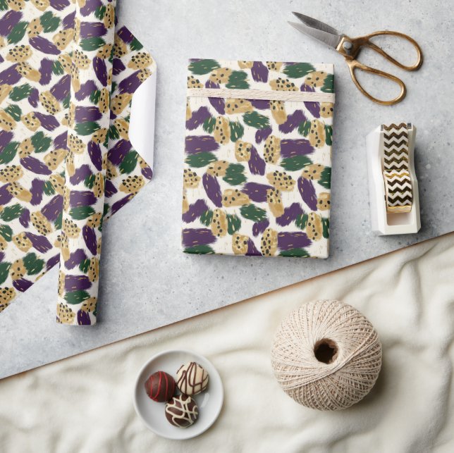 Papier Cadeau Motif de brosses vert violet or (Artisanat)