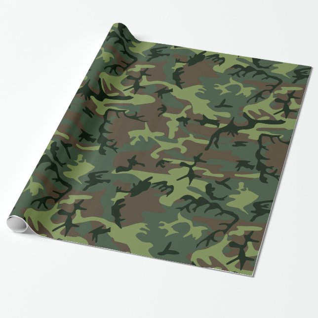 Papier Cadeau Motif de brun de vert de Camo de camouflage (Déroulé)