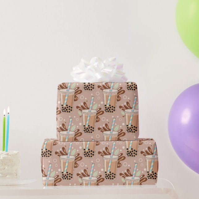 Papier Cadeau Motif de Bubble Tea Mignon (Cadeaux de fête)
