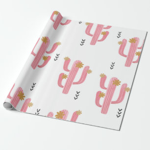 Papier Cadeau Motif de cactus à fleurs d'aquarelle transparente.
