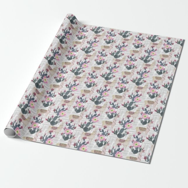 Papier Cadeau Motif de cactus d'aquarelle (Déroulé)