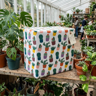 Papier Cadeau Motif de cactus en pot mignon moderne blanc